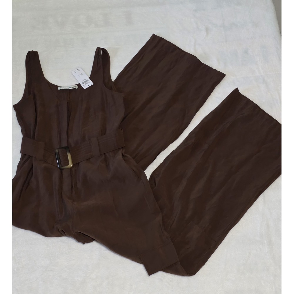 Abercrombie & Fitch Women XXS Brown Flare Jumpsuit Belt NWT $110 Western Cowgirl